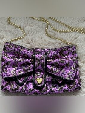 Betsey Johnson Vintage Purple Sequin Bow Crossbody Bag